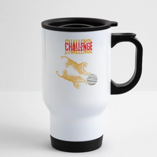 Double tiger fashion, jungle feline animals. - 14 oz Travel Mug with Handle