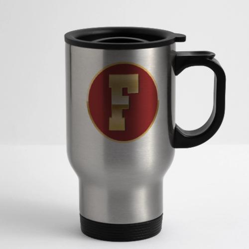 Letter F – Capital Varsity Alphabet Monogram - 14 oz Travel Mug with Handle