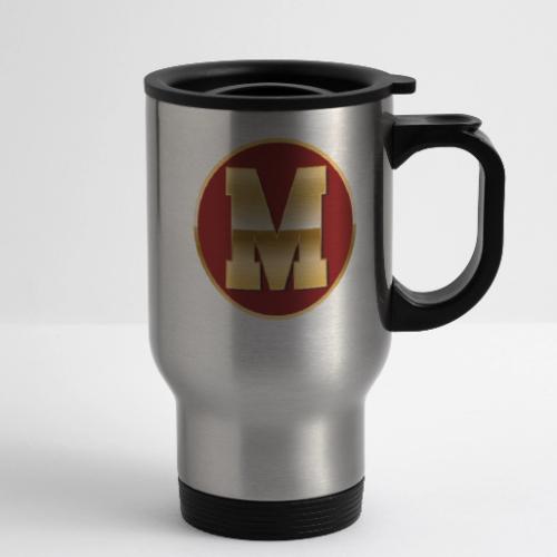 Letter M – Capital Varsity Alphabet Monogram - 14 oz Travel Mug with Handle