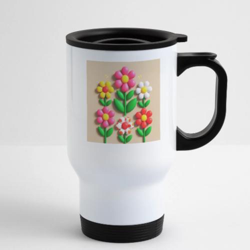 3D Flowers and Butterflies in Amber, Floral Design - 14 oz Travel Mug with Handle