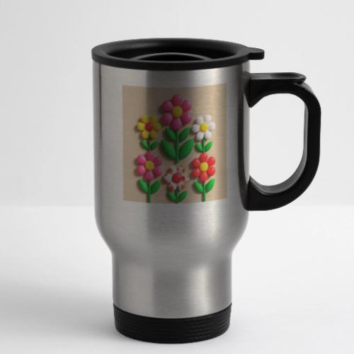 3D Flowers and Butterflies in Amber, Floral Design - 14 oz Travel Mug with Handle