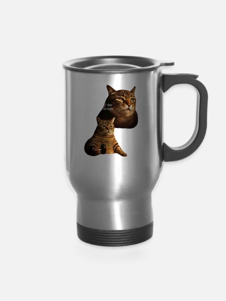 Cat Gym Therapy Humor Design - 14 oz Travel Mug with Handle - silver