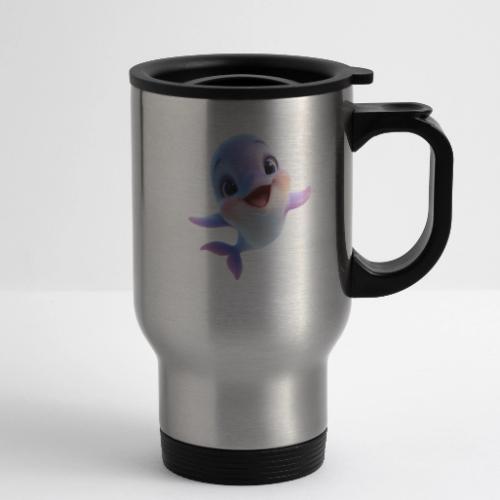 Purple-White Smiling Baby Dolphin - 14 oz Travel Mug with Handle