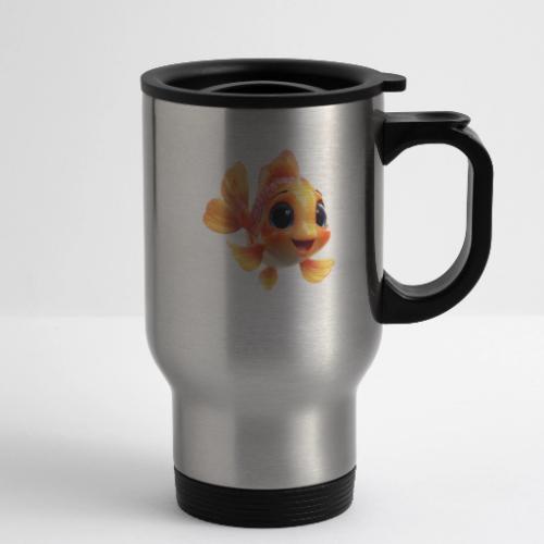 Cheerful 3D Orange Baby Fish - 14 oz Travel Mug with Handle