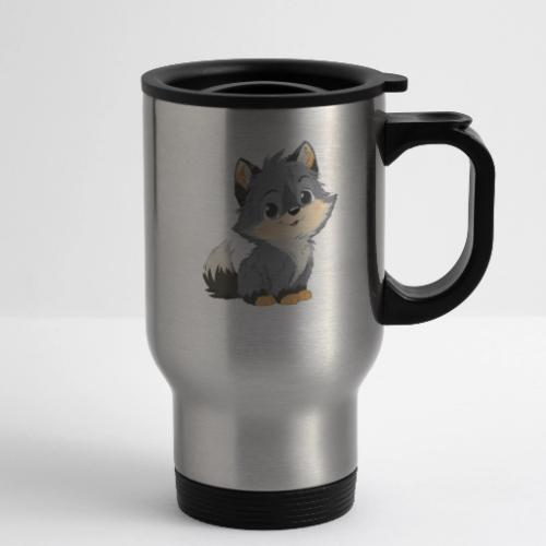 Cute Cartoon Baby Wolf with Innocent Eyes - 14 oz Travel Mug with Handle