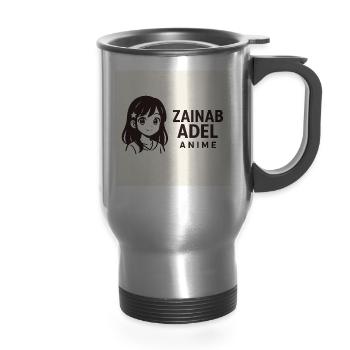Zainab Adel Anime Logo - 14 oz Travel Mug with Handle - silver - Front