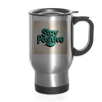 Stay Positive Leaf Graphic - 14 oz Travel Mug with Handle - silver - Front