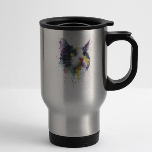 Cat: Painted Purr Expression - 14 oz Travel Mug with Handle