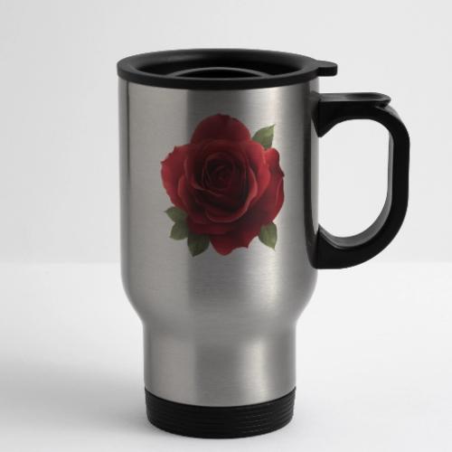 Rose: Crimson Bloom Elegance - 14 oz Travel Mug with Handle