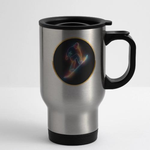 Golden Neon Snowboard - 14 oz Travel Mug with Handle