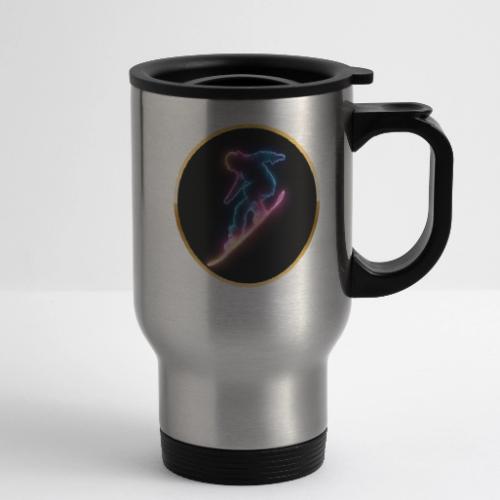 Snowboarding: Neon Snow Drift - 14 oz Travel Mug with Handle