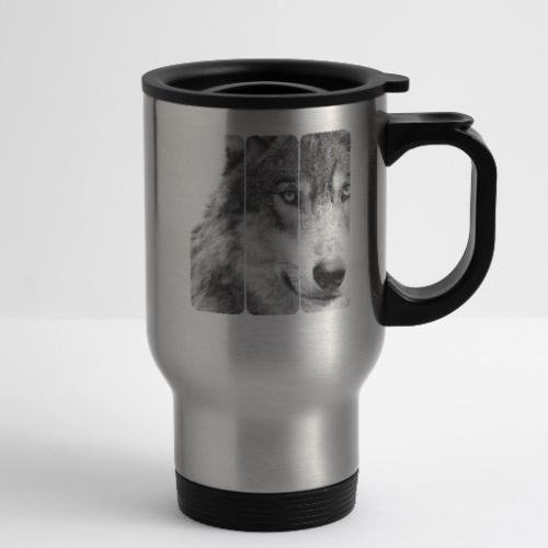Wolf Face Triptych: Silent Alpha - 14 oz Travel Mug with Handle