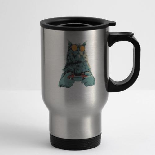 Cat: Fluff Mode On - 14 oz Travel Mug with Handle