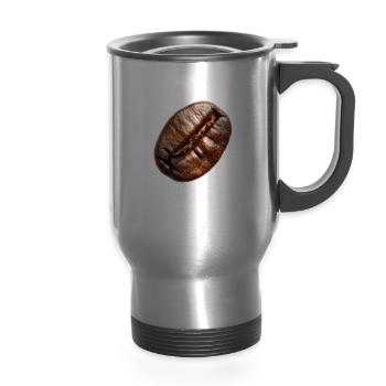 Roasted Coffee Bean - 14 oz Travel Mug with Handle - silver - Front