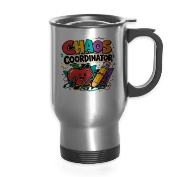 Chaos Coordinator  - 14 oz Travel Mug with Handle - silver - Front