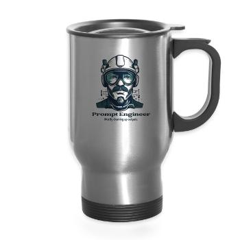 Prompt Engineer Portrait Tee - 14 oz Travel Mug with Handle - silver - Front
