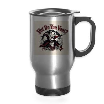 Vampire Want - 14 oz Travel Mug with Handle - silver - Front