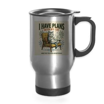 Title
Vintage Cat T-Shirt Design "I Have Plans Wit - 14 oz Travel Mug with Handle - silver - Front
