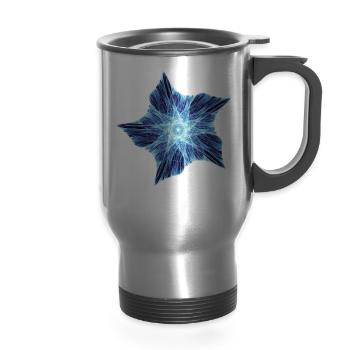 Royal Blue Starfish - Fractal Art - 14 oz Travel Mug with Handle - silver - Front
