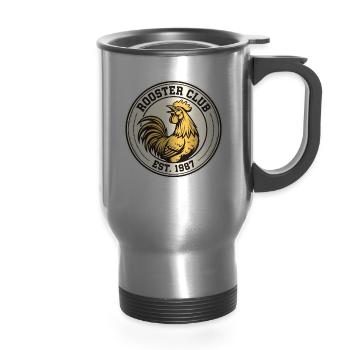 Rooster Club Circular Badge - 14 oz Travel Mug with Handle - silver - Front