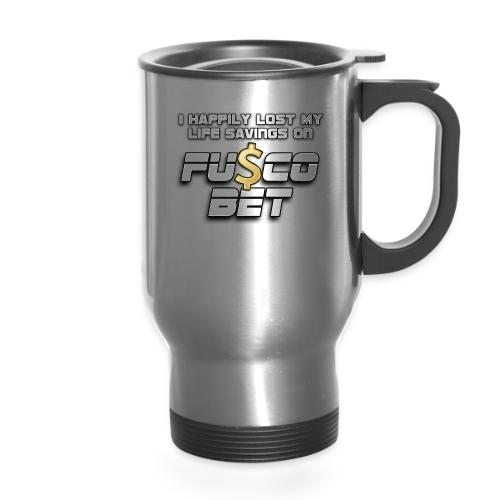 I LOST ON FUSCOBET - 14 oz Travel Mug with Handle