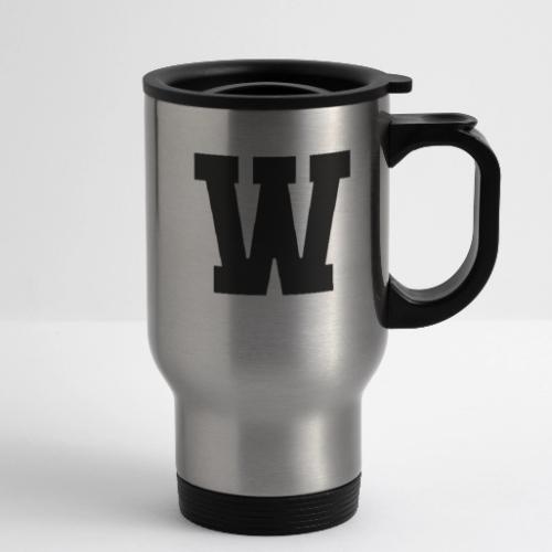 Varsity Letter W Collegiate Font Design - 14 oz Travel Mug with Handle