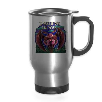 The Mothman Cryptid believe in you cute creature - 14 oz Travel Mug with Handle - silver - Front