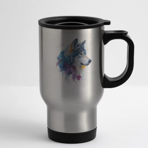 Splash-Art Wolf Head - 14 oz Travel Mug with Handle