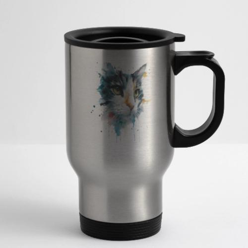 Watercolor cat face - 14 oz Travel Mug with Handle