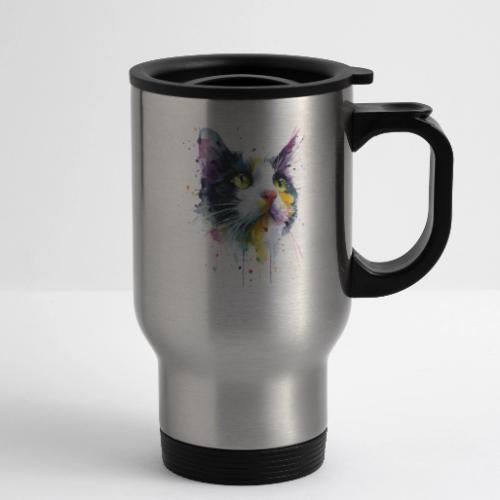 Cat: Painted Purr Expression - 14 oz Travel Mug with Handle