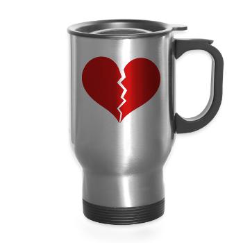 Broken Heart - 14 oz Travel Mug with Handle - silver - Front