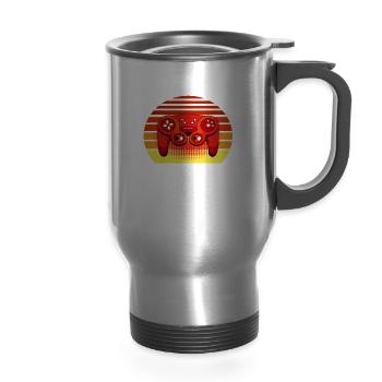 Level 69 Unlocked 69 Birthday 69 Years Old - 14 oz Travel Mug with Handle - silver - Front