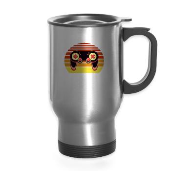 Level 46 Unlocked 46 Birthday 46 Years Old - 14 oz Travel Mug with Handle - silver - Front