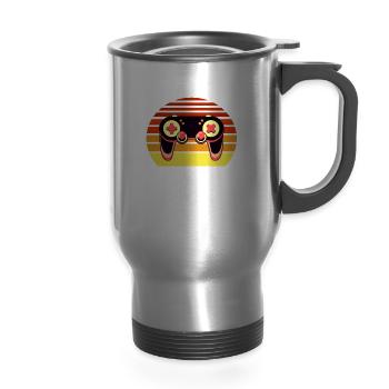 Level 69 Unlocked 69 Birthday 69 Years Old - 14 oz Travel Mug with Handle - silver - Front
