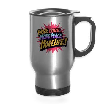 Plus d’amour Plus de paix Plus de vie - Tasse de voyage avec anse - argent clair - Devant