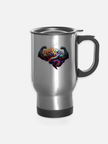 Neon Neural Brain - 14 oz Travel Mug with Handle - silver