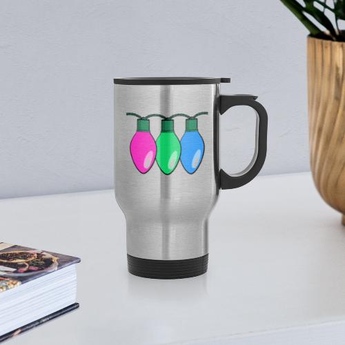 Polysexual Pride Christmas Lights - Travel Mug with Handle