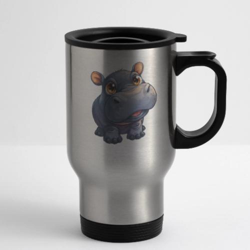 Cute Cartoon Baby Hippo with Big Innocent Eyes - 14 oz Travel Mug with Handle