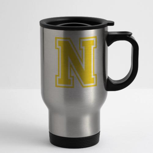 Letter N – Capital Athletic Alphabet Monogram - 14 oz Travel Mug with Handle