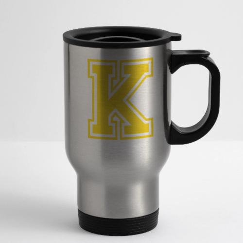 Letter k – Capital Athletic Alphabet Monogram - 14 oz Travel Mug with Handle