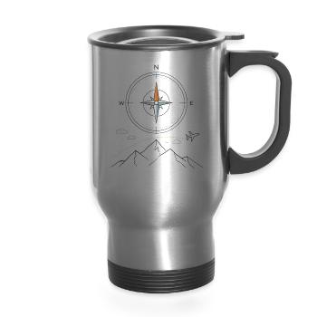 Compass Peak Adventure - 14 oz Travel Mug with Handle - silver - Front