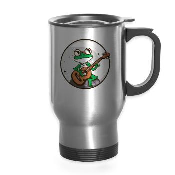 Moonlight frog with guitar - 14 oz Travel Mug with Handle - silver - Front