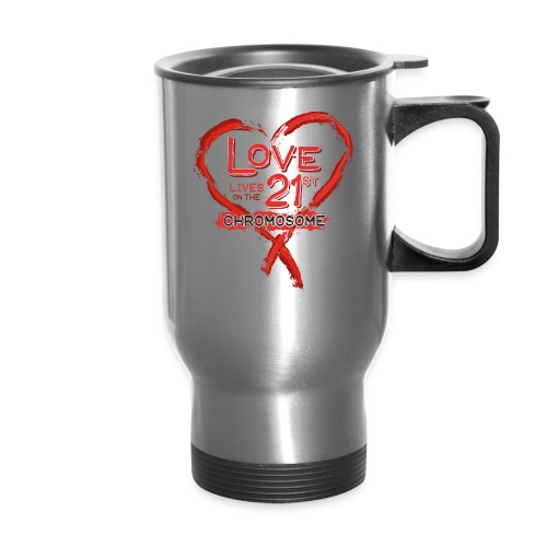 Down Syndrome Love (Red) - 14 oz Travel Mug with Handle