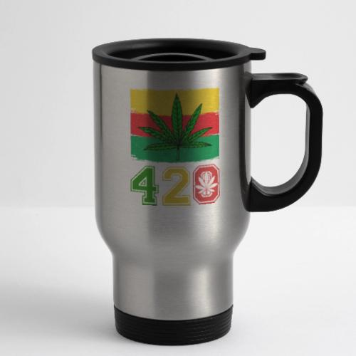 Farcical 420 Herb Flag Weed Marijuana Design - 14 oz Travel Mug with Handle