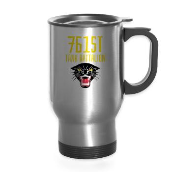 761st Tank Battalion - 14 oz Travel Mug with Handle - silver - Front