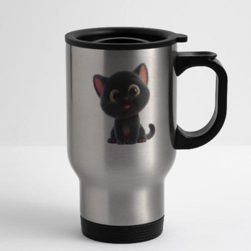 Adorable 3D Black Kitten with Big Eyes - 14 oz Travel Mug with Handle