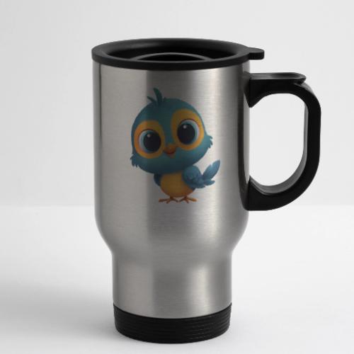 Joyful Cartoon Bird Standing in Yellow and Blue - 14 oz Travel Mug with Handle