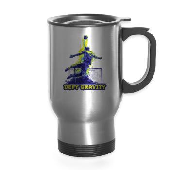 Defy Gravity Neon Goalkeeper Dive - 14 oz Travel Mug with Handle - silver - Front
