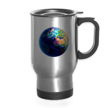 Earth Planet - 14 oz Travel Mug with Handle - silver - Front