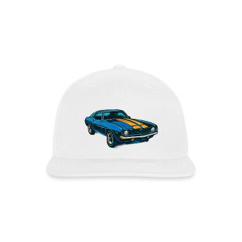 Blue Vintage Car with Neon Stripes - Snapback Baseball Cap - white - Front